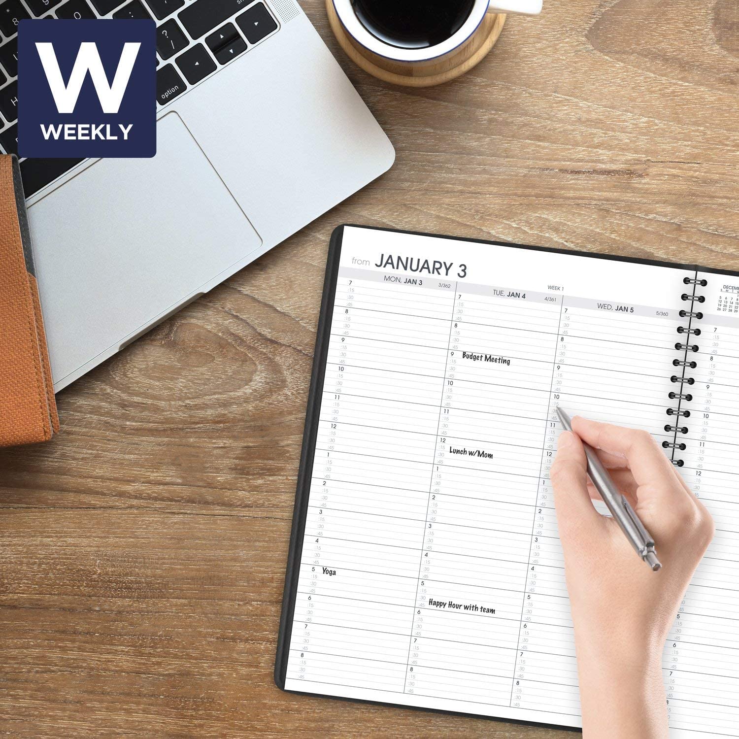 AT-A-GLANCE 2023 Weekly Planner, Quarter-Hourly Appointment Book, 8-1/4" x 11", Large, Black (7095005) - Image 2